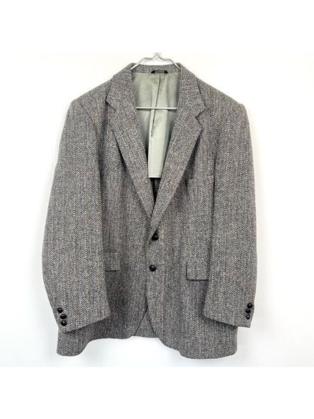 Harris Tweed Wool Herringbone handwoven classic blazer coat gray 42